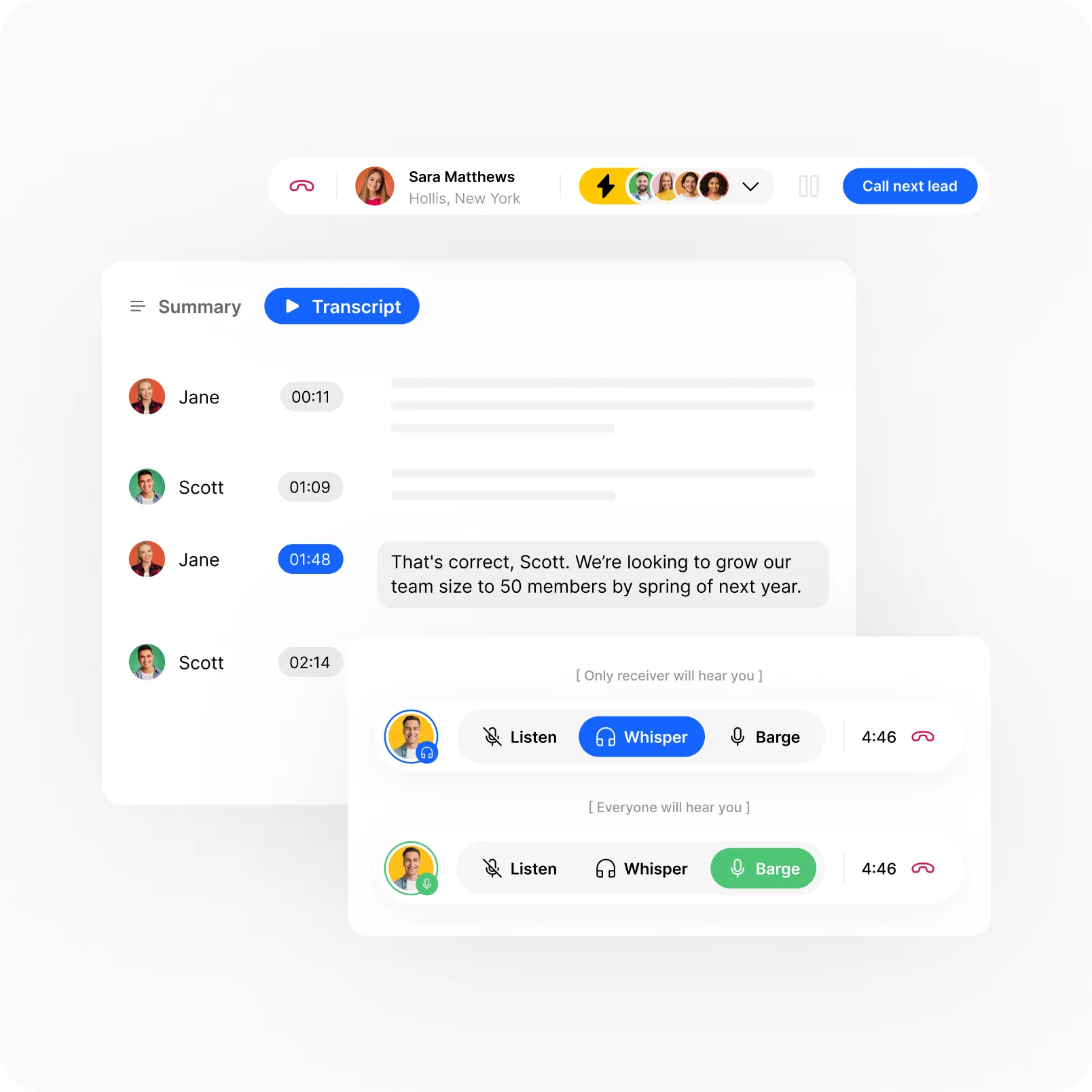close crm transcript call coaching