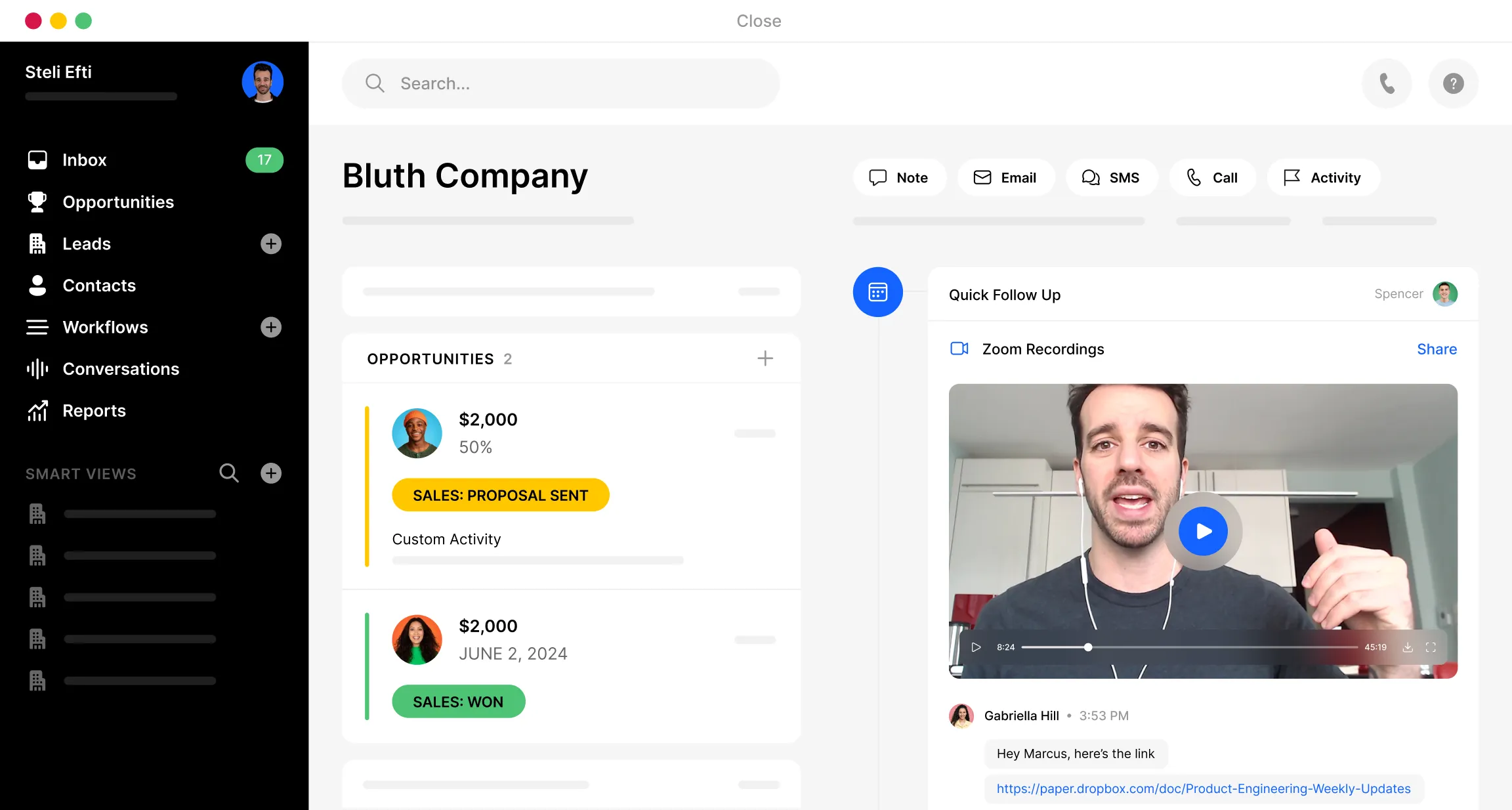 Close CRM Meeting Sync interface